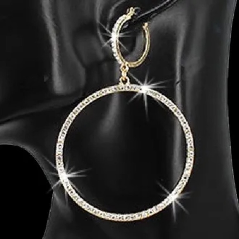 3" Long Pave Set Cz Crystal Leverback Hoop Dangle Drop statement Earrings Gold